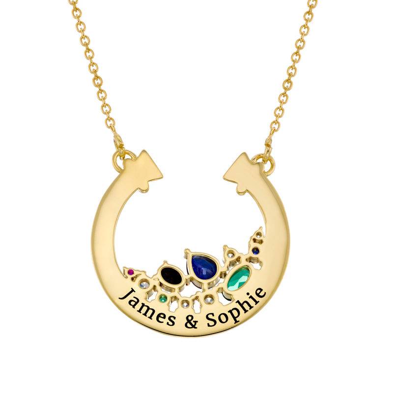 Half Circle Pendant Necklace with Stones in Gold Plating-2 product photo