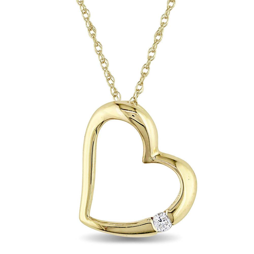 Hanging Heart Pendant Necklace in 10K Yellow Gold with Diamond-1 product photo