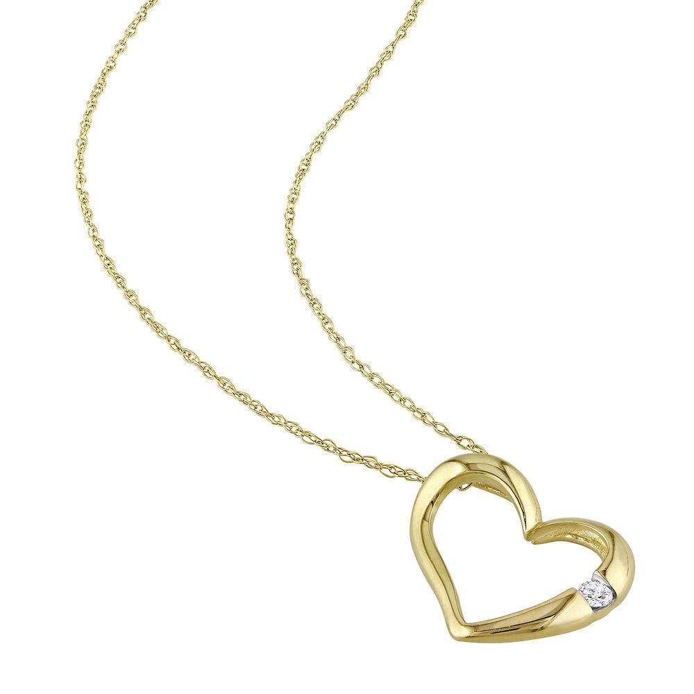 Hanging Heart Pendant Necklace in 10K Yellow Gold with Diamond-2 product photo