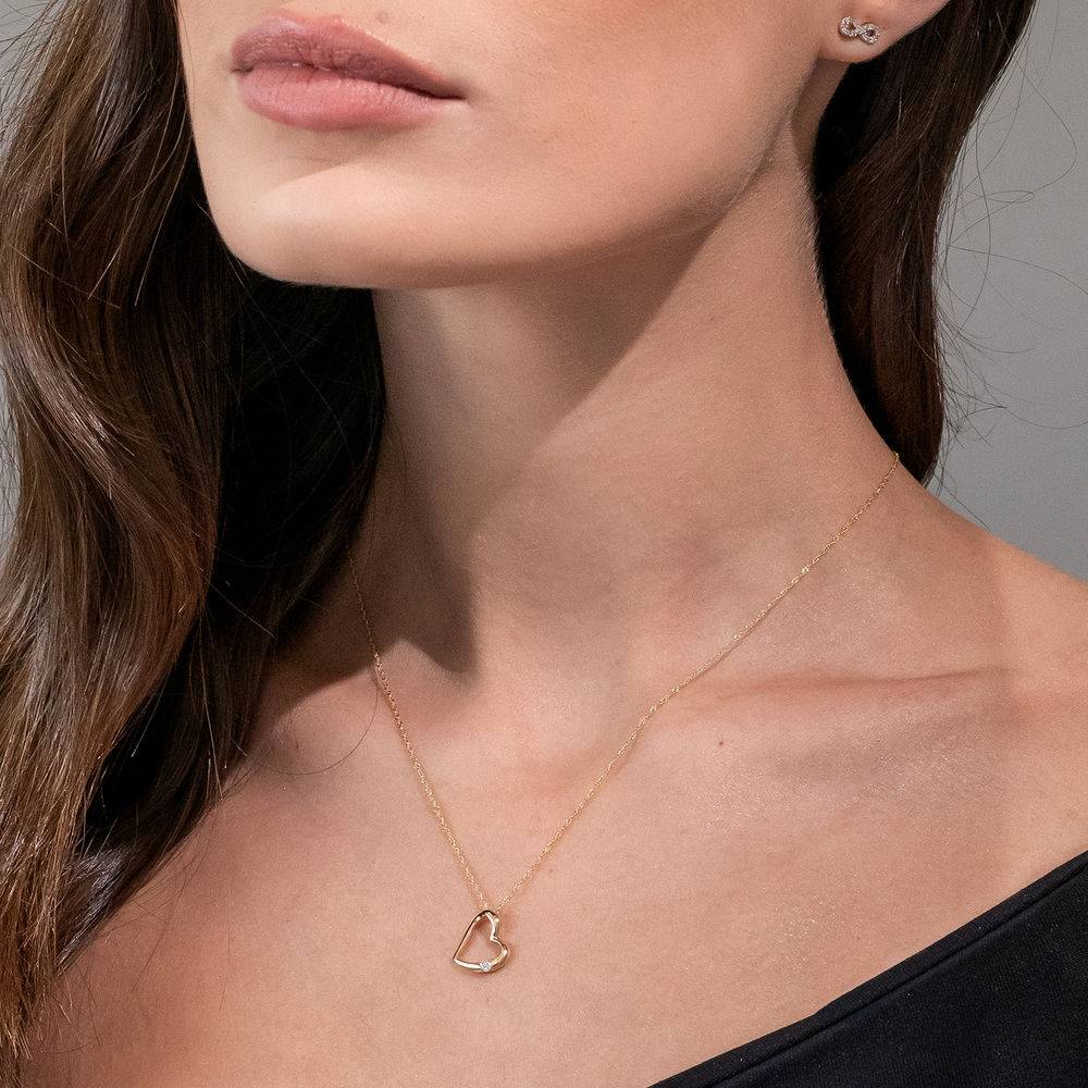 Hanging Heart Pendant Necklace in 10K Yellow Gold with Diamond-3 product photo