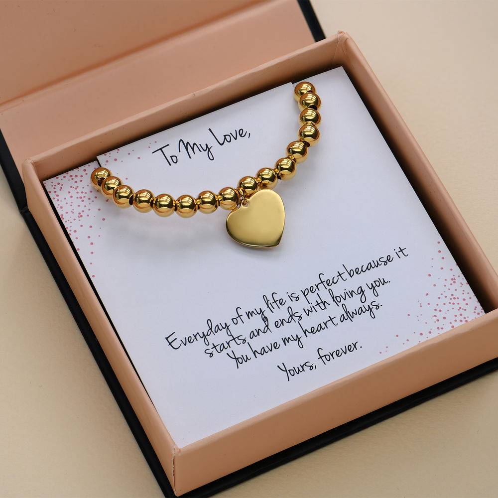 Heart Charm Beaded Bracelet in Gold Plating with Prewritten Gift Note-1 product photo