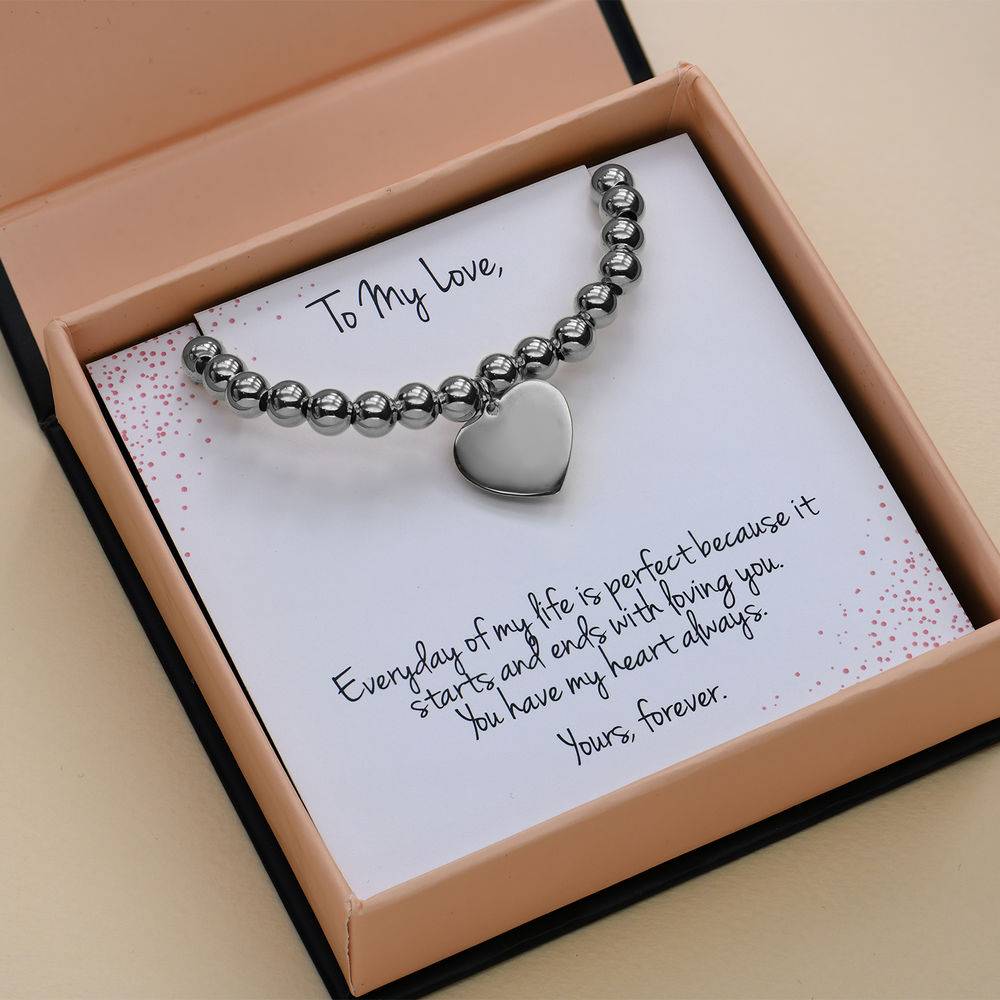 Heart Charm Beaded Bracelet in Sterling Silver with Prewritten Gift Note-1 product photo