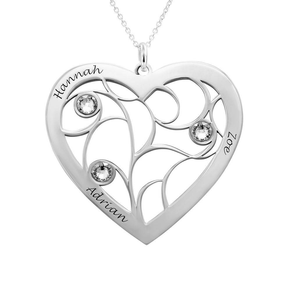 Heart Family Tree Necklace with Birthstones in White Gold 10k-1 product photo