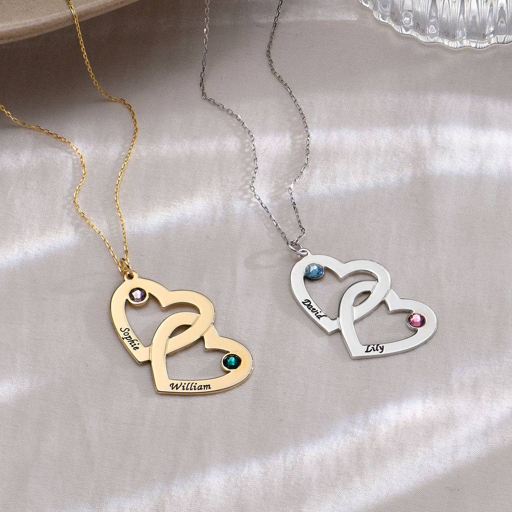 Heart in Heart Necklace with Birthstones - 10K Gold-2 product photo