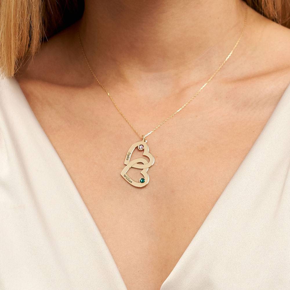 Heart in Heart Necklace with Birthstones - 10K Gold-4 product photo