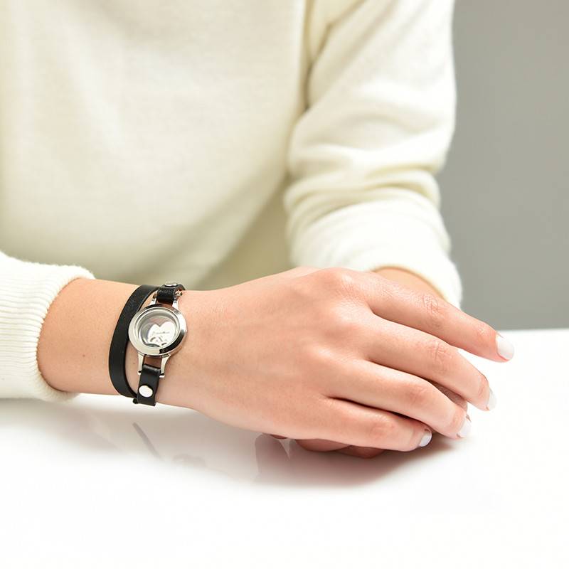 Heart & Infinity Floating Locket Leather Bracelet-4 product photo