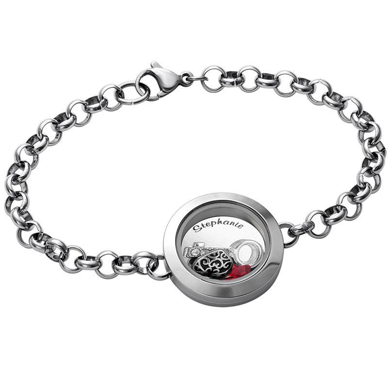 Heart & Key Floating Locket Stainless Steel Bracelet-1 product photo