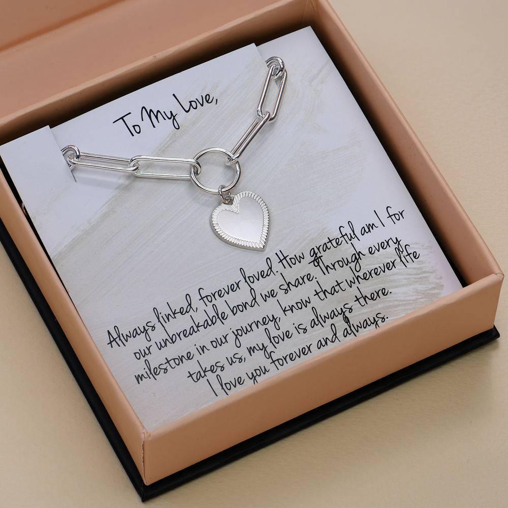 Heart Pendant Link Bracelet in Sterling Silver with Prewritten Gift Note-1 product photo