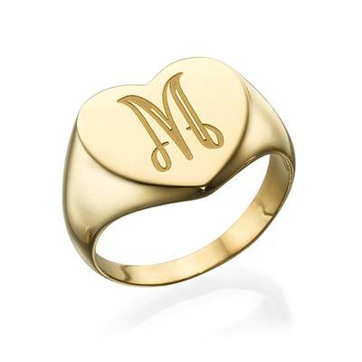 Heart Shaped Signet Ring with Initial - Gold Plated-1 Heart Shaped Signet Ring with Initial - Gold Plated-1 product photo