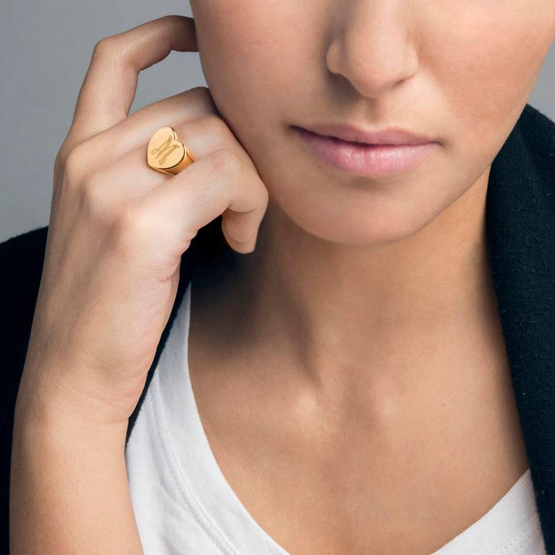 Heart Shaped Signet Ring with Initial - Gold Plated-3 Heart Shaped Signet Ring with Initial - Gold Plated-3 product photo