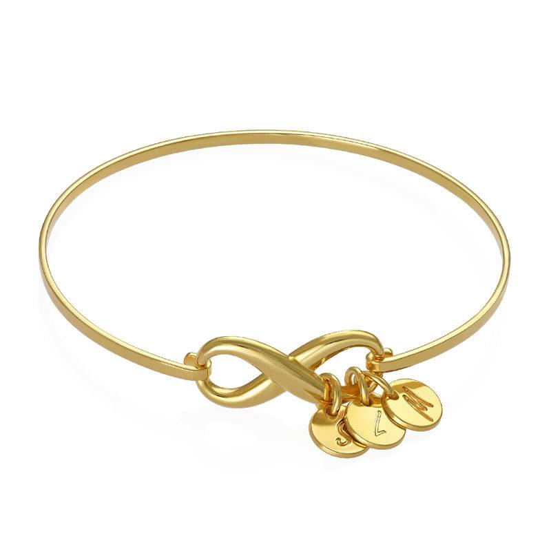 Infinity Bangle Bracelet with Initial Charms in Gold Plating-1 Infinity Bangle Bracelet with Initial Charms in Gold Plating-1 product photo