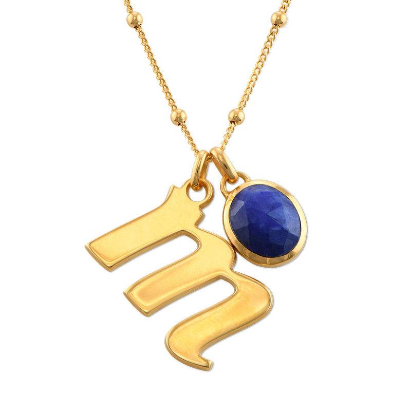 Initial Necklace in Gold Plating with Semi-Precious Gemstone-1 product photo