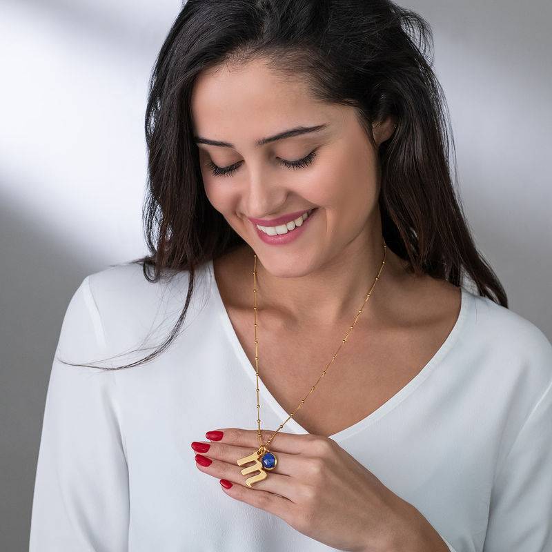Initial Necklace in Gold Plating with Semi-Precious Gemstone-2 product photo