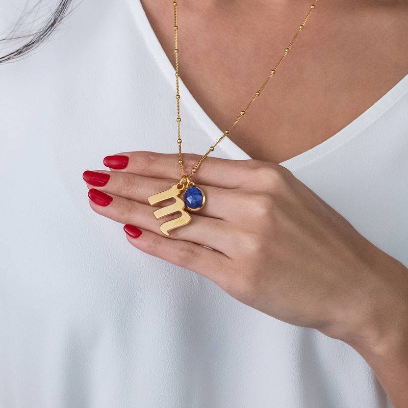 Initial Necklace in Gold Plating with Semi-Precious Gemstone-3 product photo