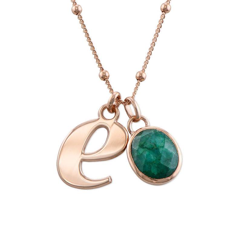 Initial Necklace in Rose Gold Plating with Semi-Precious Gemstone-1 product photo