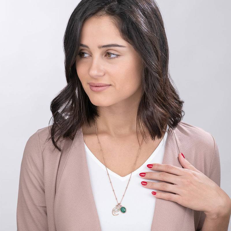 Initial Necklace in Rose Gold Plating with Semi-Precious Gemstone-2 product photo