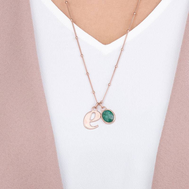 Initial Necklace in Rose Gold Plating with Semi-Precious Gemstone-3 product photo