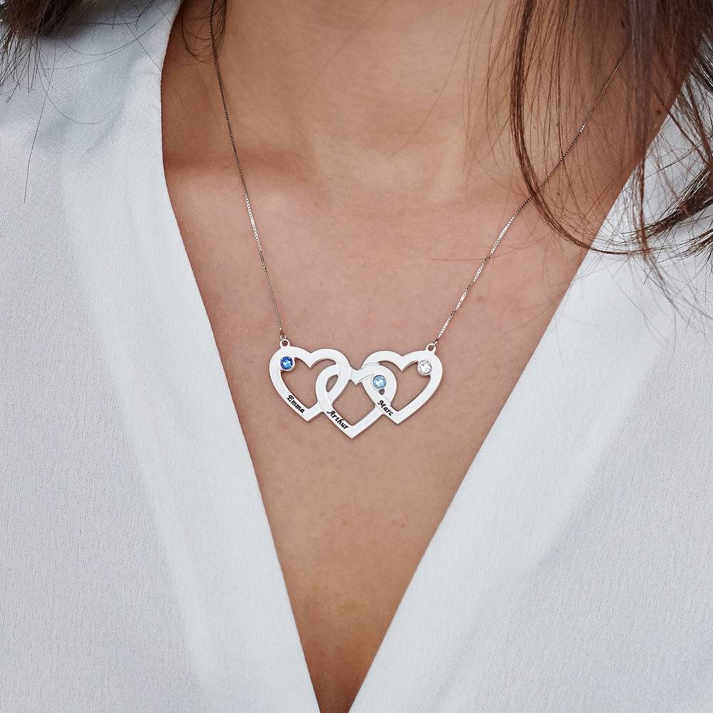 Intertwined Hearts Necklace with Birthstones in 10k White Gold-2 product photo