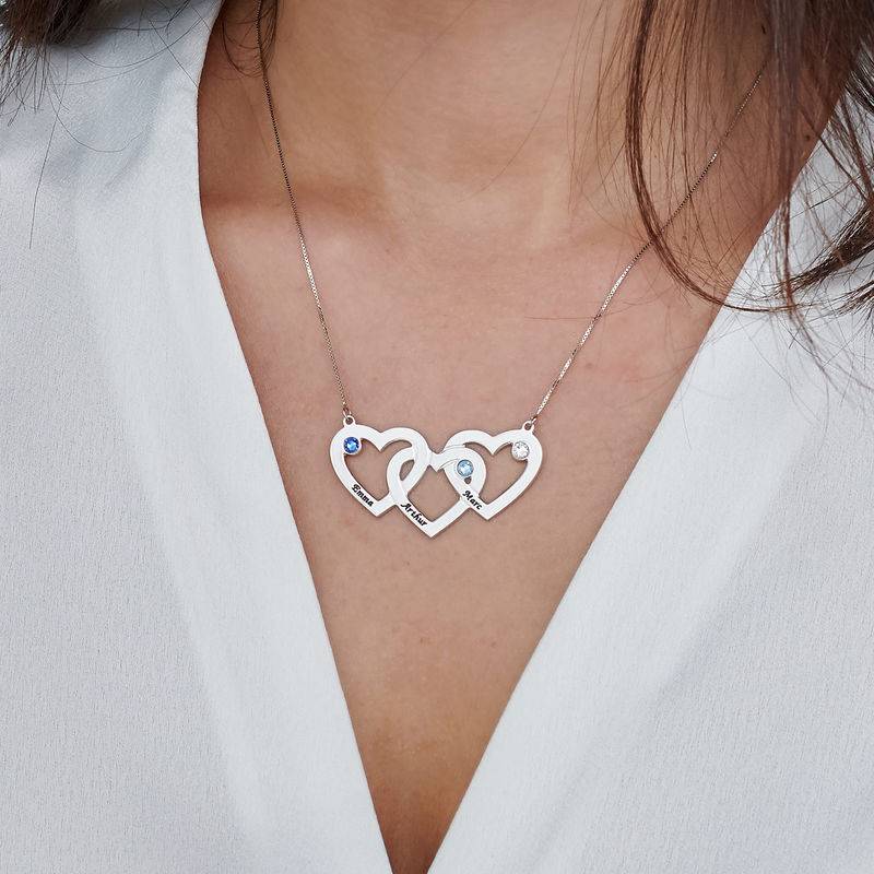 Intertwined Hearts Necklace with Birthstones in 10k White Gold-4 product photo