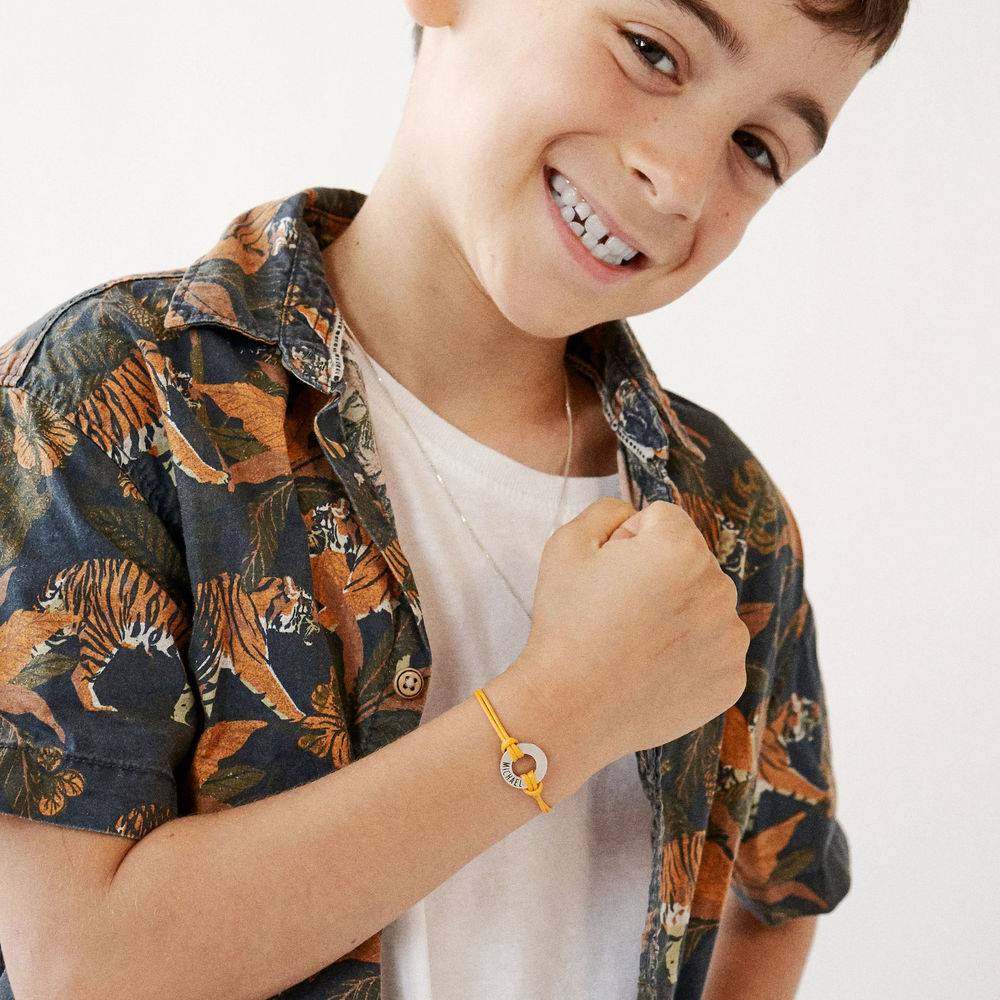 Kids ID Wax Cord Bracelet in Sterling Silver-13 product photo