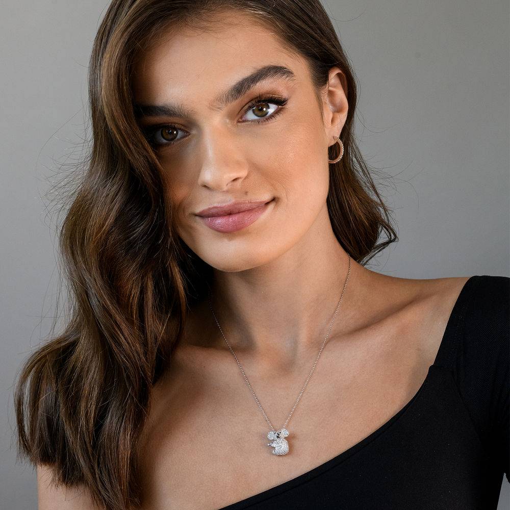 Koala Necklace with Lab-Created White Sapphire & Black Spinel in Sterling Silver and Rhodium Plated-4 product photo