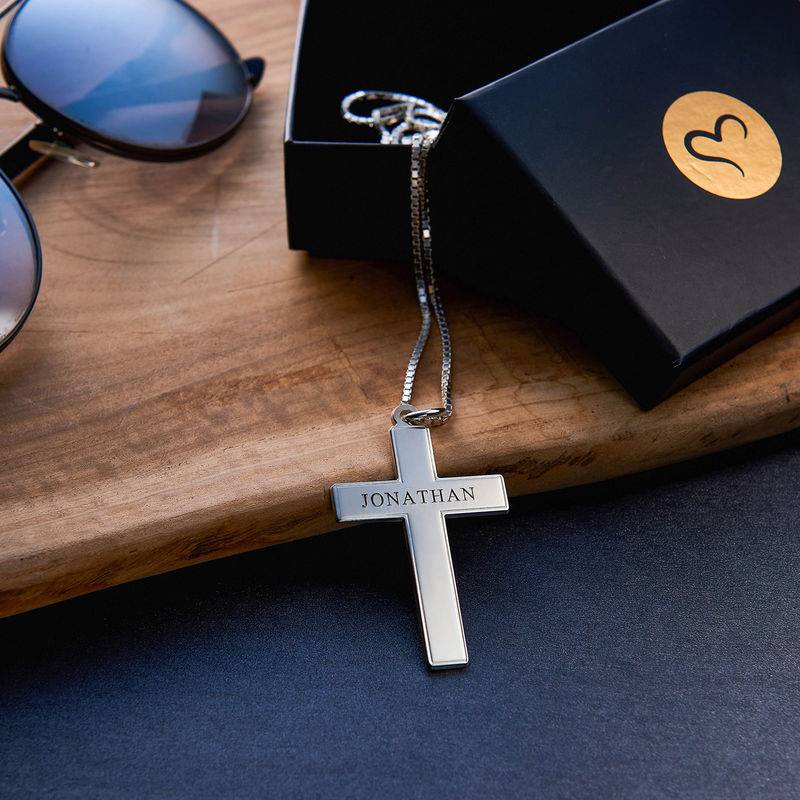 Men's Engraved Cross Necklace in Sterling Silver-4 product photo