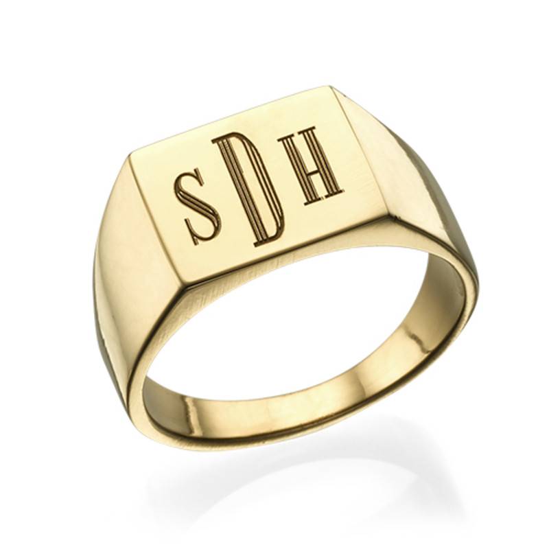 Men's Signet Ring with Gold Plating - Monogram Engraving-1 Men's Signet Ring with Gold Plating - Monogram Engraving-1 product photo