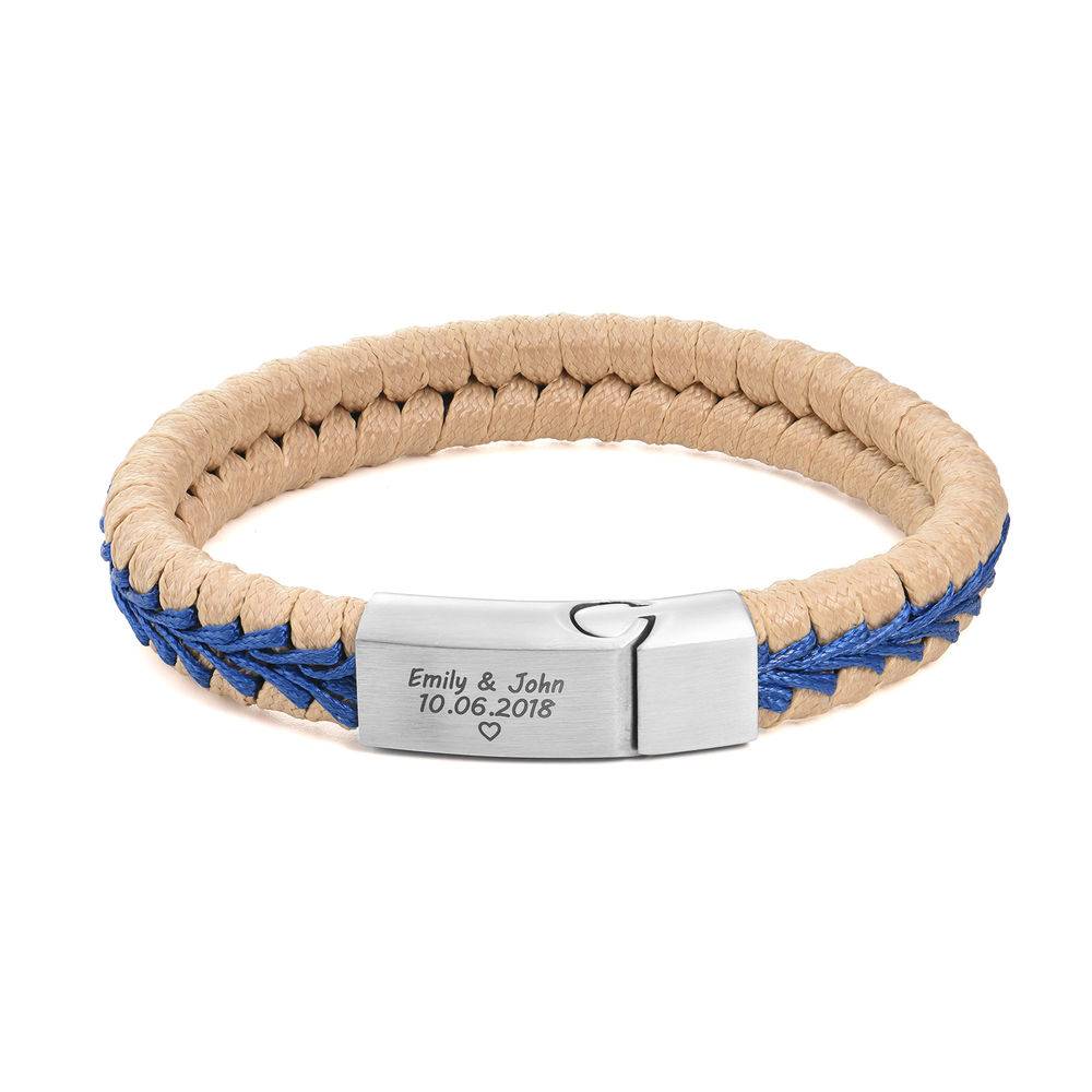 Men Flat Beige Leather Braided Bracelet-1 product photo