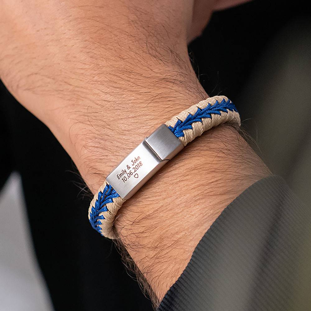 Men Flat Beige Leather Braided Bracelet-2 product photo