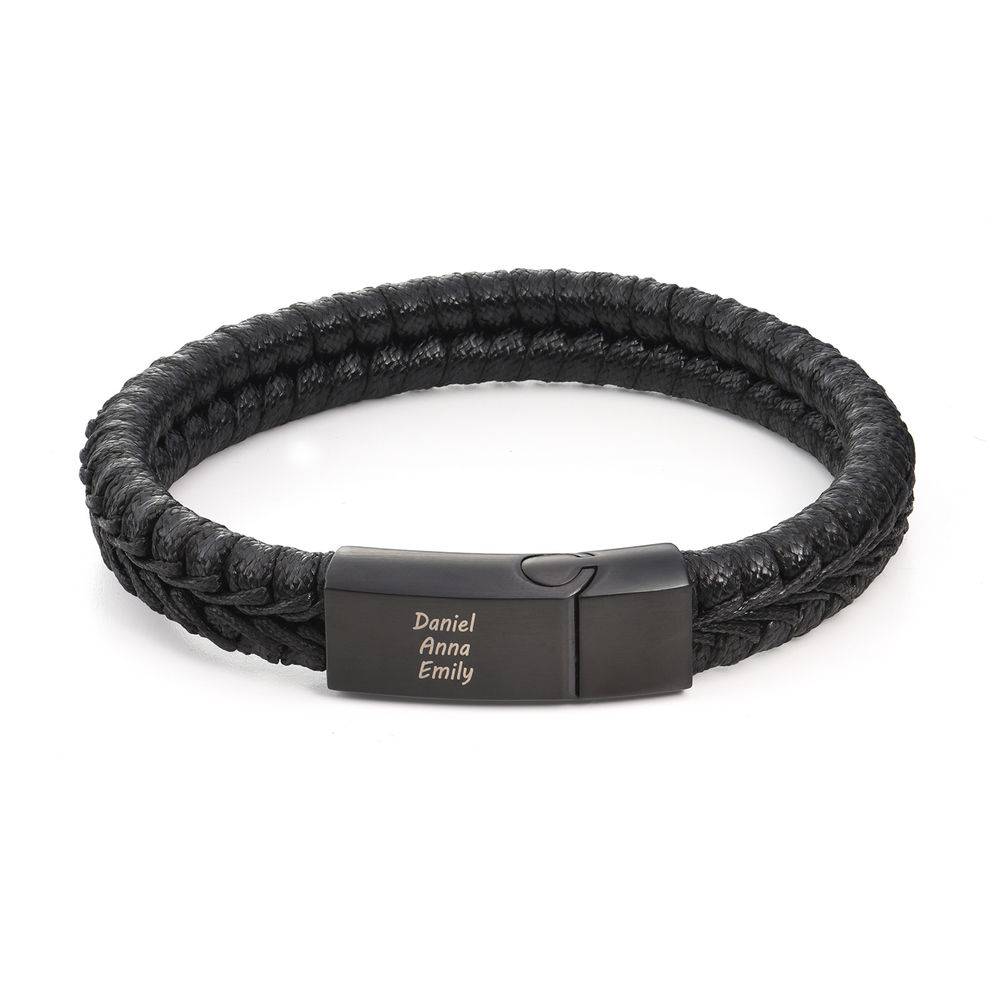 Men Flat Black Leather Braided Bracelet-1 product photo