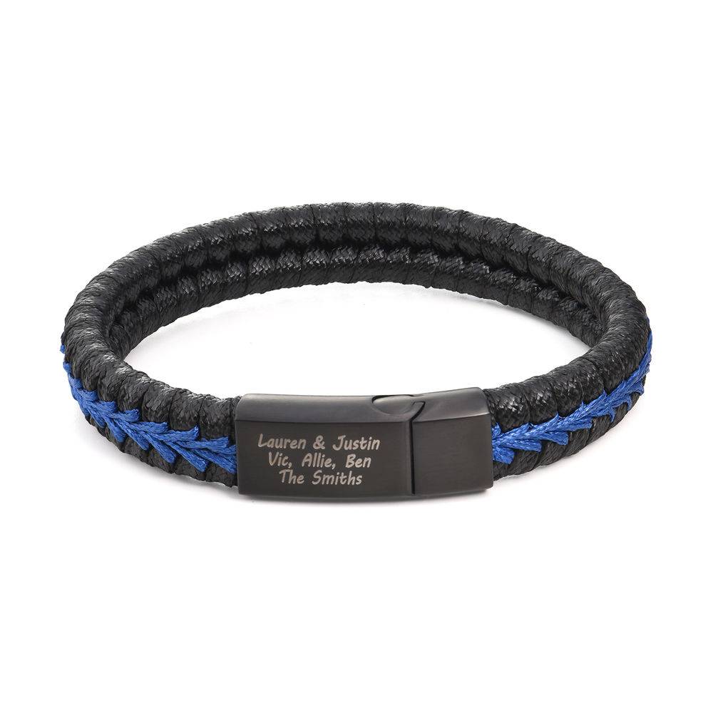 Men Flat Blue Leather Braided Bracelet-1 product photo