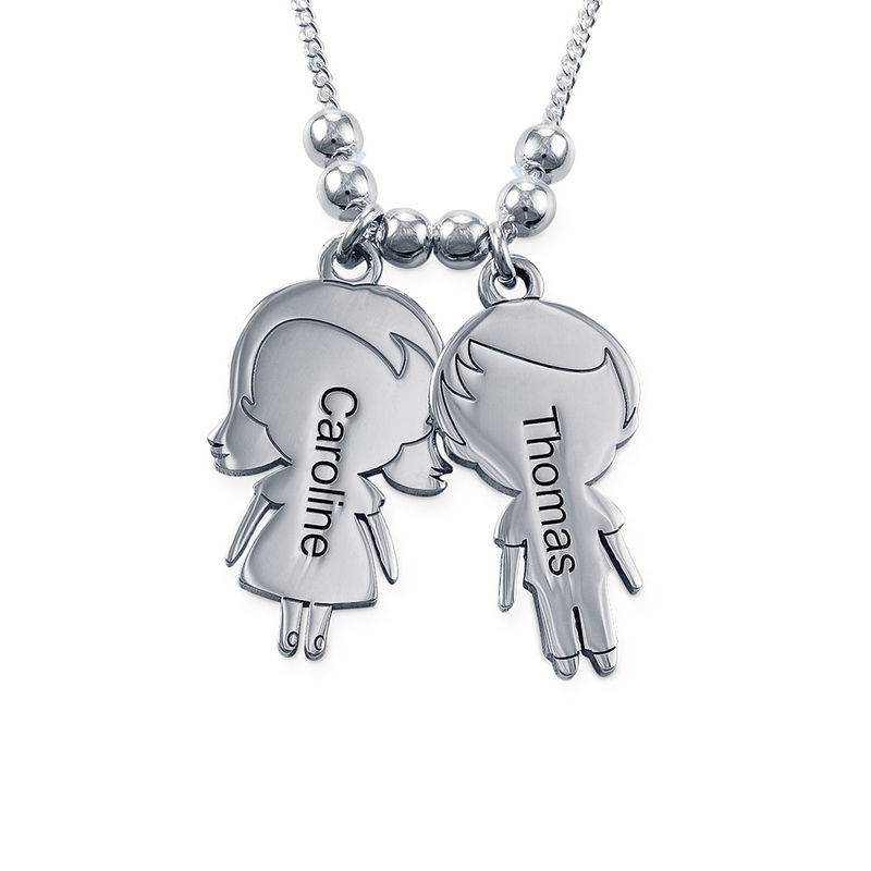 Mom Necklace with Children Charms in Sterling Silver - Shiny Finish-2 product photo
