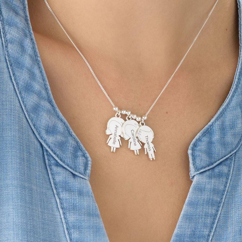 Mom Necklace with Children Charms in Sterling Silver - Shiny Finish-4 product photo