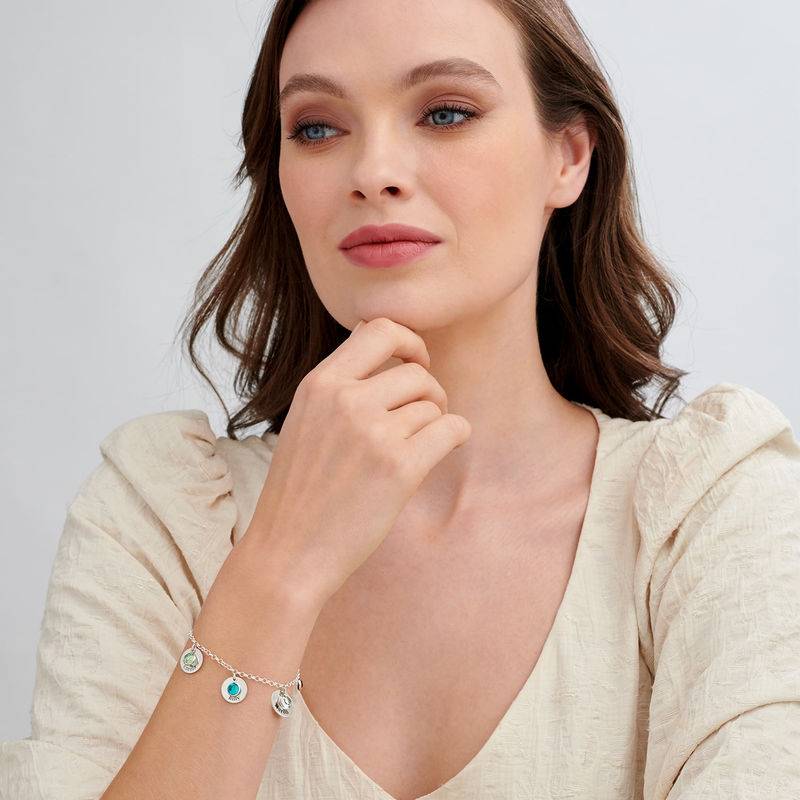 Mom Personalized Charms Bracelet with Swarovski Crystals in Sterling Silver-2 product photo