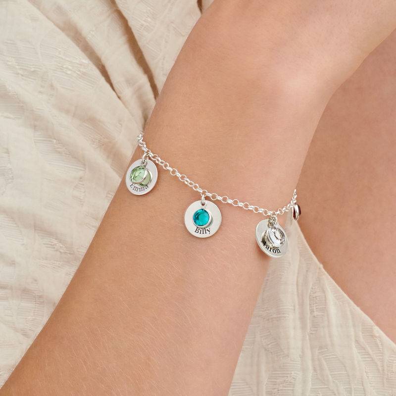 Mom Personalized Charms Bracelet with Swarovski Crystals in Sterling Silver-3 product photo