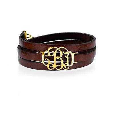 Monogram Leather Bracelet - 18k Gold Plated-1 Monogram Leather Bracelet - 18k Gold Plated-1 product photo