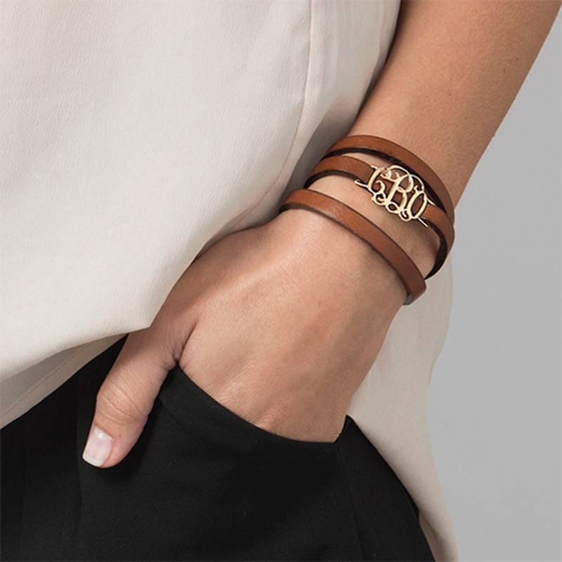 Monogram Leather Bracelet - 18k Gold Plated-2 Monogram Leather Bracelet - 18k Gold Plated-2 product photo