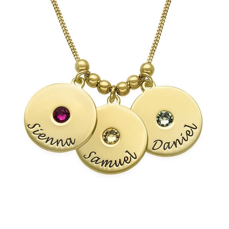 Mother's Disc and Birthstone Necklace in 18k Gold Plated-1 product photo