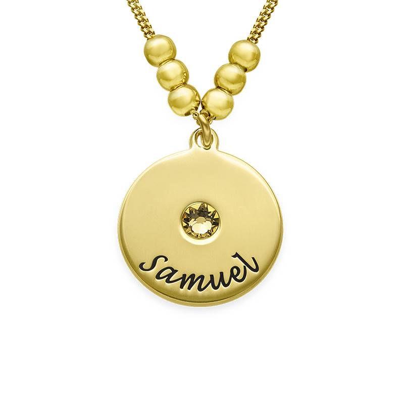 Mother's Disc and Birthstone Necklace in 18k Gold Plated-2 product photo