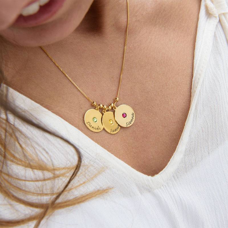 Mother's Disc and Birthstone Necklace in 18k Gold Plated-3 product photo
