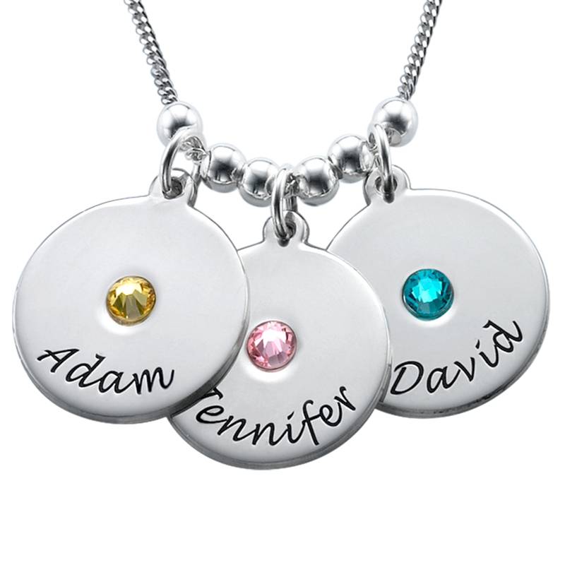 Mother's Disc and Birthstone Necklace in Sterling Silver-1 product photo