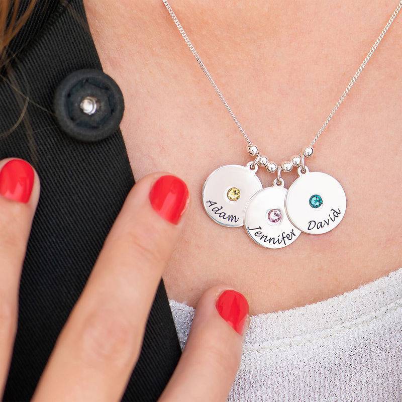 Mother's Disc and Birthstone Necklace in Sterling Silver-4 product photo