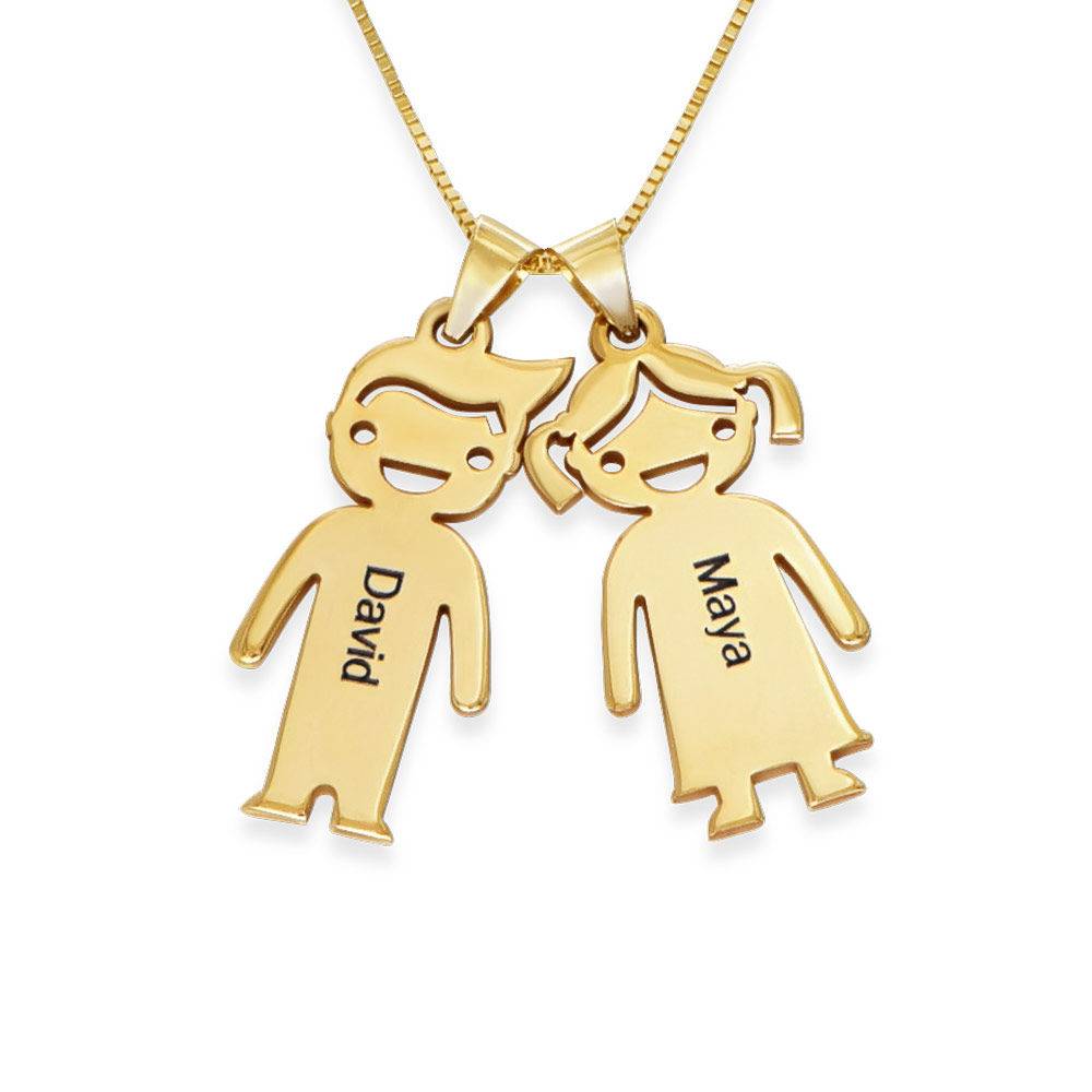 Mother's Necklace with Children Charms in 10K Yellow Gold-1 product photo