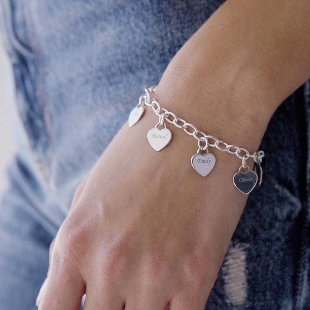 Link Bracelet with Heart Charms in Sterling Silver-2 product photo