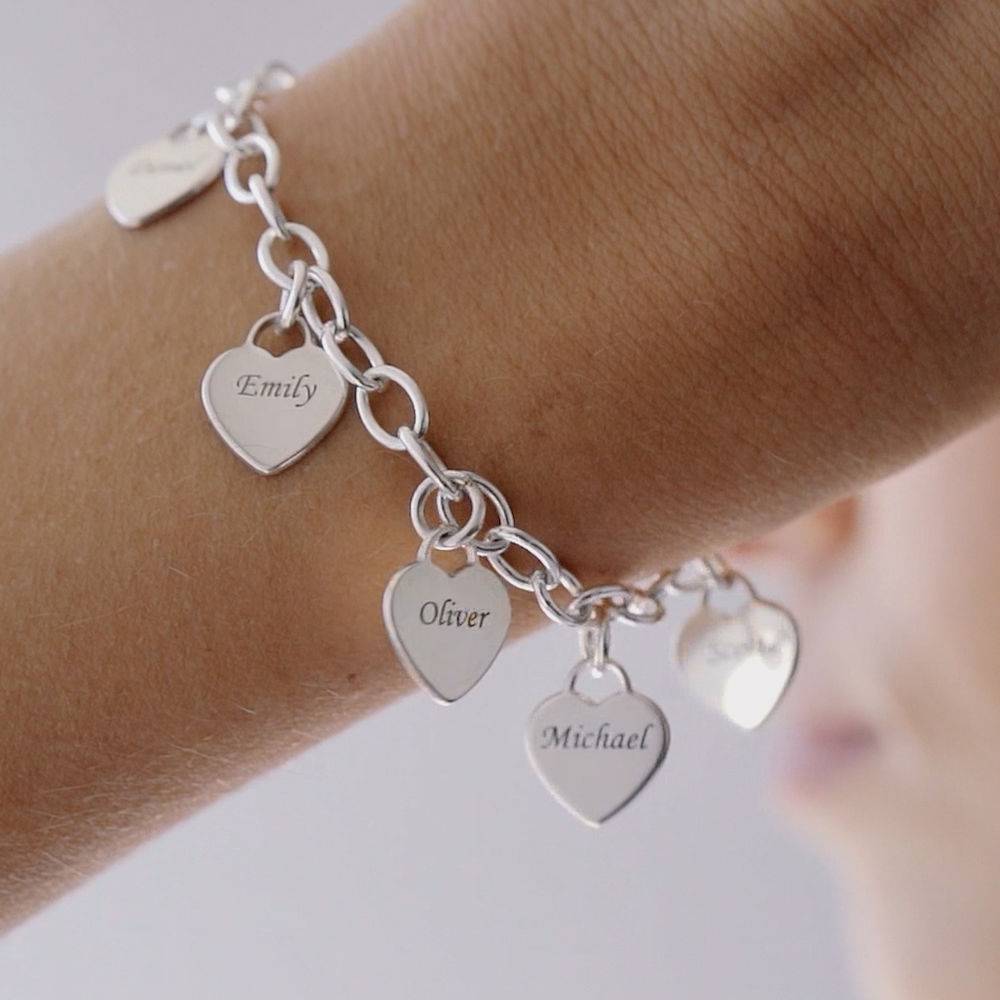 Link Bracelet with Heart Charms in Sterling Silver-3 product photo