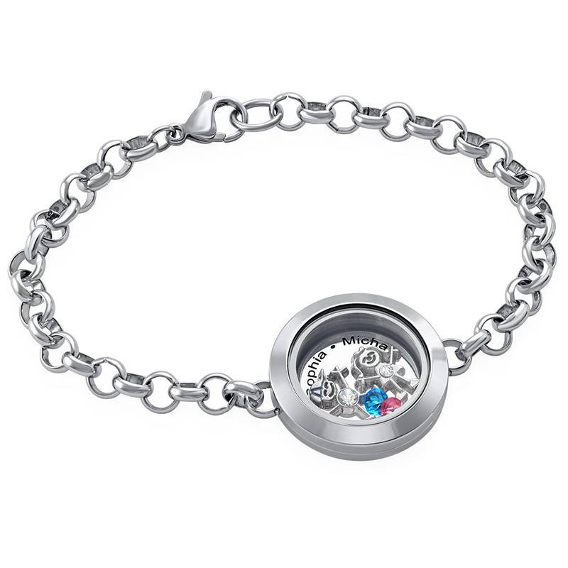 Mother Floating Locket Stainless Steel Bracelet with Children Charms-1 product photo