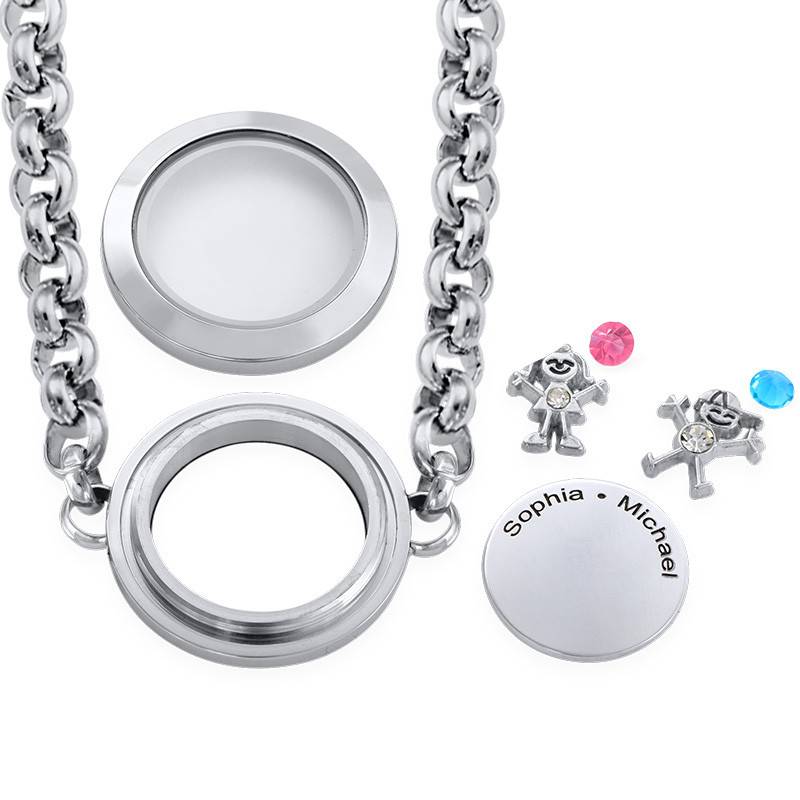 Mother Floating Locket Stainless Steel Bracelet with Children Charms-2 product photo