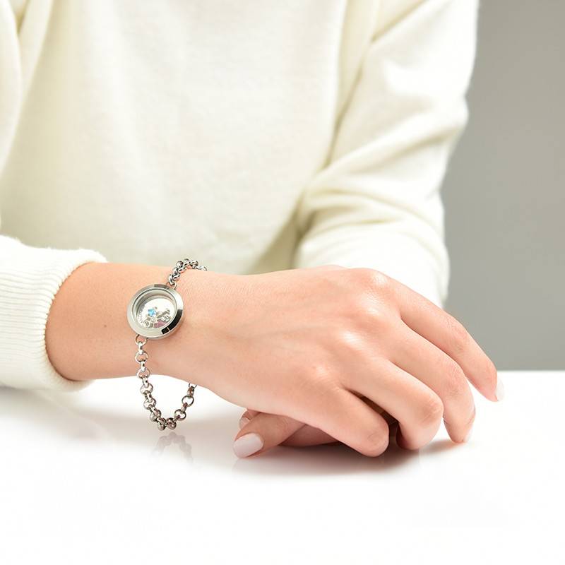 Mother Floating Locket Stainless Steel Bracelet with Children Charms-4 product photo