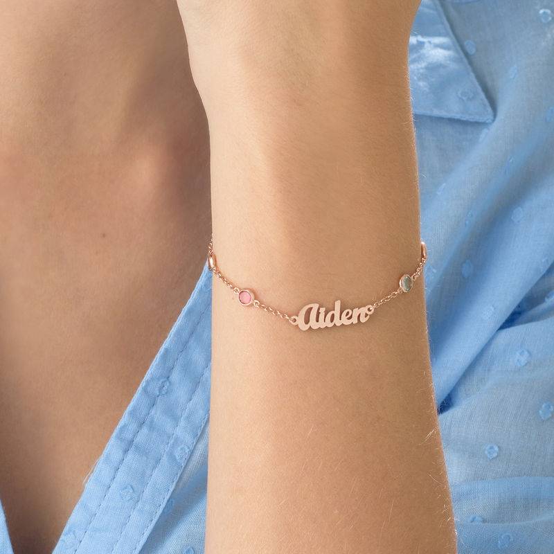 Name Bracelet with Multi Colored Stones in Rose Gold Plating-3 product photo