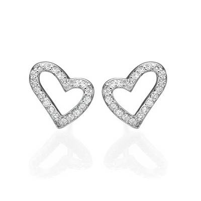 Open Heart Stud Earrings with Cubic Zirconia-2 product photo